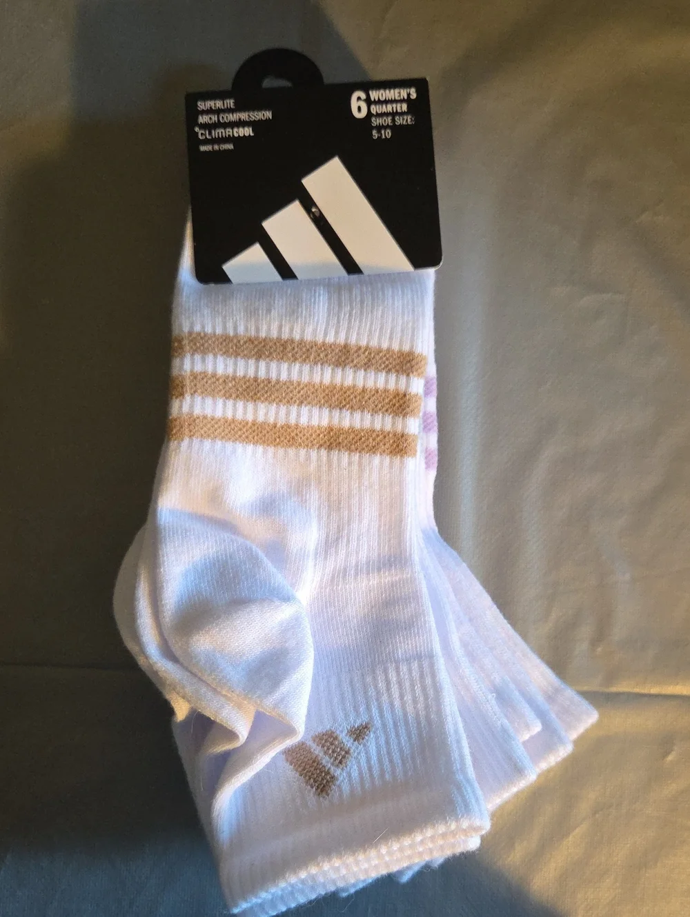 adidas Women's White Quarter Socks with Stripes - 6 Pack